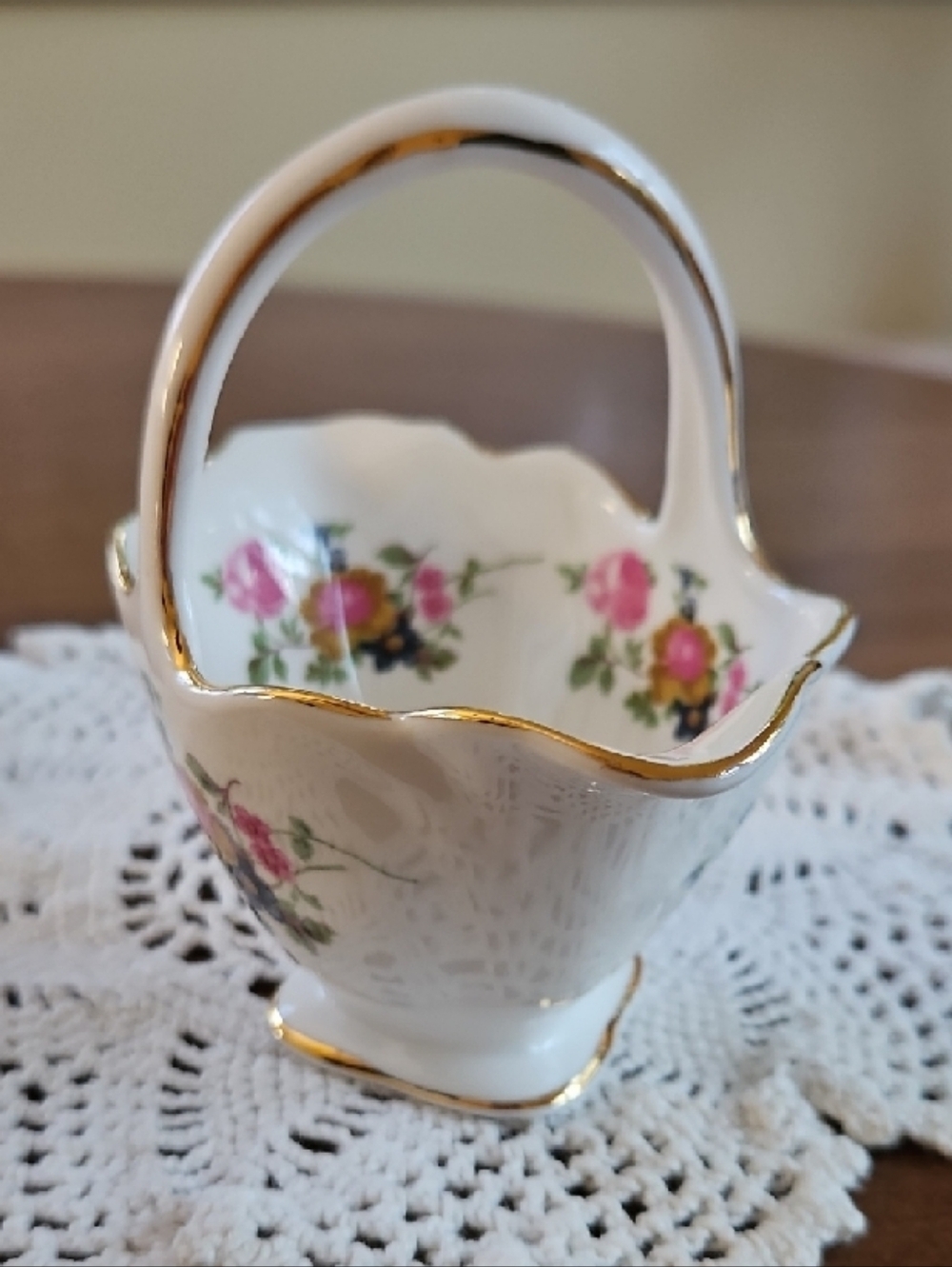 Porcelain Floral Basket Trinket Dish - Picture 3 of 5